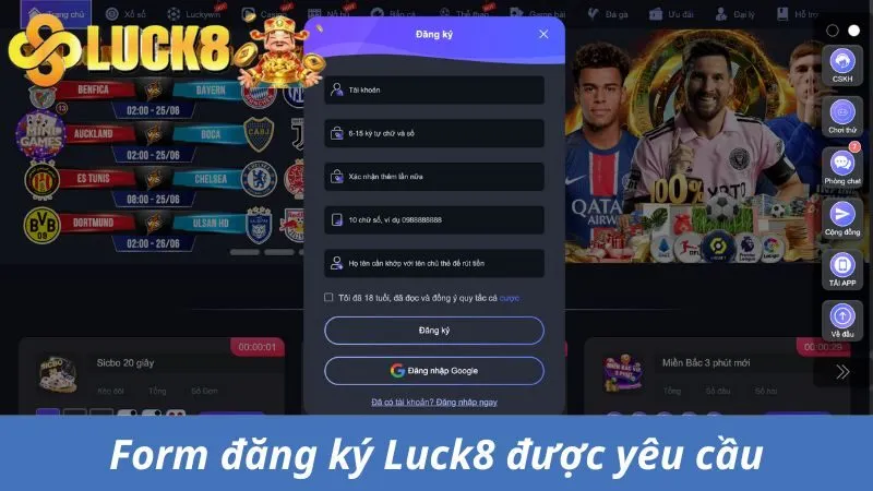 Nhập thông tin chuẩn vào trong form đăng ký Luck8 được yêu cầu